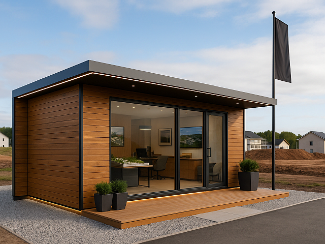 Модульные офисы продаж и павильоны в стилистике поселка: инженерные решения из морских контейнеров